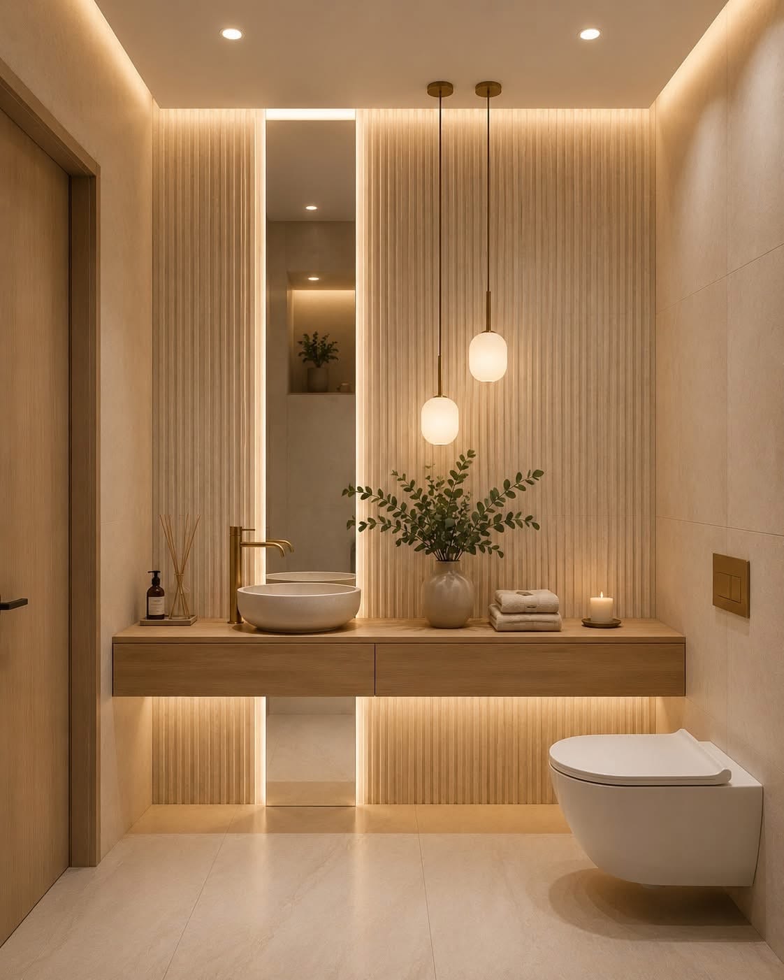 Bespoke Stone Vanity Washroom featuring Freestanding Soak Tub & Niches #5